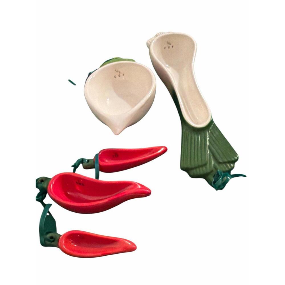 vintage 1983 Avon ceramic vegetable-shaped measuring cups and spoons. 
Component